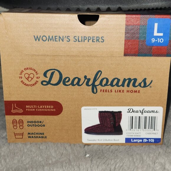 Burgundy/ Maroon / Black Checkered Dearfoams Slippers Size 9-10 - Picture 3 of 6